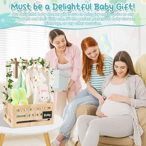 Dsocool Wooden Baby Shower Crate Closet With Hangers, Letters, Dividers - Easy Assembly Basket for Newborn Boys Girls - Pregnancy Gifts for New Parents