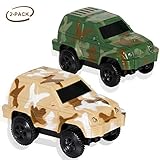 HOMOFY Dinosaur Race Track Replacement Car (2 Pack), Electric Light up Military Jeep, Blue Police Car with Compatible with Most Racing Tracks,Gift for Boys and Girls (Replacement Race Track car)