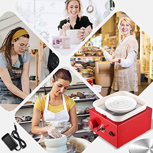 Potter's Lathe, Ceramic Lathe 2000 RPM Adjustable Speed, Potter's Lathe with Plates of 10/6.5 cm, Ceramic Kit for Children and Adults (Red)