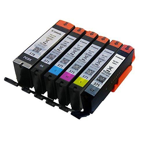 Original Setup Ink Cartridges PGI-570 CLI-571 compatible with Printer Canon Pixma - Set Of 6 with Grey, XL