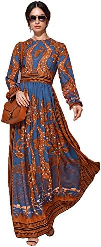 Floryday Women's Chiffon Floral Long Sleeve Maxi Casual dress (L)