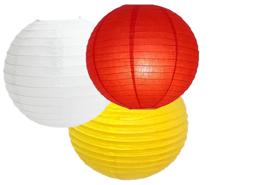 Paper Lanterns Mix Color Packs of 3 Round Paper Lanterns Lampshade (Red Yellow Shade, 8" (20 Cm))