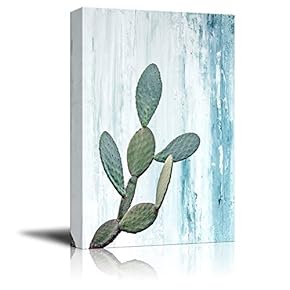 Canvas Print Wall Art - Cactus on Blue Retro Style Background - Gallery Wrap Modern Home Art | Ready to Hang - 12x18 inches