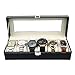 Watch Box 6 Black Mens Womens Leather Display Glass Top Jewelry Case Organizer by Satellas