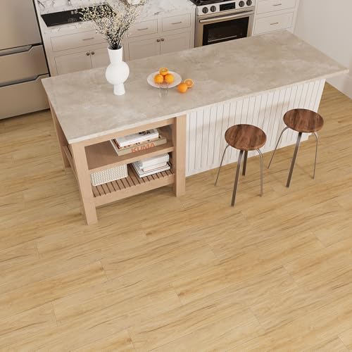VEELIKE Vinyl Sheet Flooring Stick on Floor Tiles Waterproof Self Adhesive Cottage Oak Light Brown Wood Look Planks 16 Pack 24 Sq.Ft. 6x36 Inch for Kitchen Bathroom Bedroom Renters Home Decor