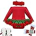 iEFiEL Baby Girls Christmas Picture Skirt Bodysuit Headband Leg Warmer Shoes Set (6-9 Months, First Christmas)