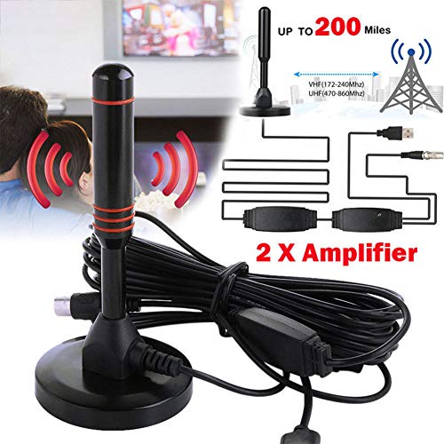 PinShang 200 Mile Digital Indoor HDTV TV Antenna Aerial Amplified - 200 Mile Range VHF UHF Freeview