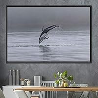 Framed Canvas Wall Art Swimming Free Cool Group Marine Life Multicolor Nautical Photography Realism Relax/Calm Whale - 16x24 inches