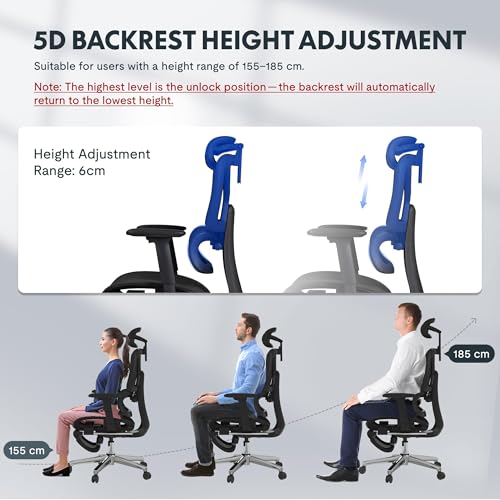FLEXISPOT ErgoX Ergonomic Office Chair with Footrest for Home Office, Desk Chair with 3D Armrests, 3D Headrest, 5D Adjustable Backrest, Breathable Seat, Maximum Load 136 kg,Mesh Office Chair,Black