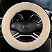 Soft Fluffy Warm Genuine Sheepskin Car Steering Wheel Cover, Fuzzy Fur Wool Protector for Winter Universal Car 14 1/2inch-15 1/2inch, Anti-Slip Comfortable Auto Accessories (Pearl)