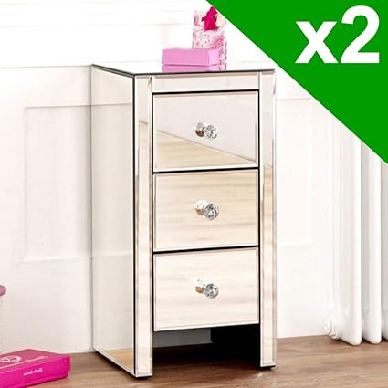 The Furniture Market Pair Of Venetian Mirrored 3 Drawer Slim