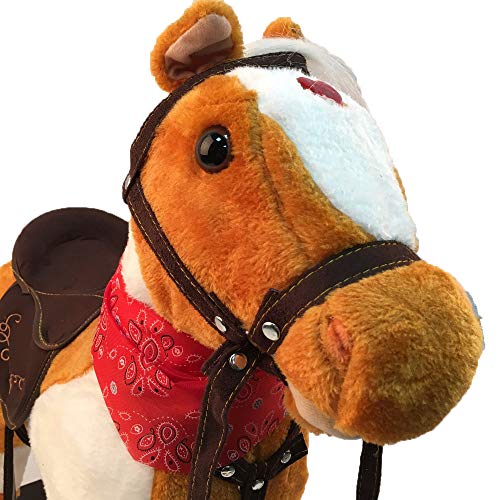 Happy Walk Plush Toy Rocking Horse Pony with Realistic Sounds Cowboy Rocking Horse for Age 3-8