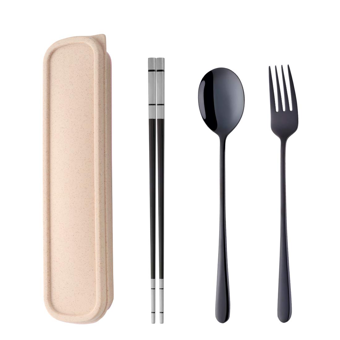 DOBUYOO 3 PCS Outdoor Flatware Set Fork Spoon Chopsticks/Travel Flatware Set with a Case