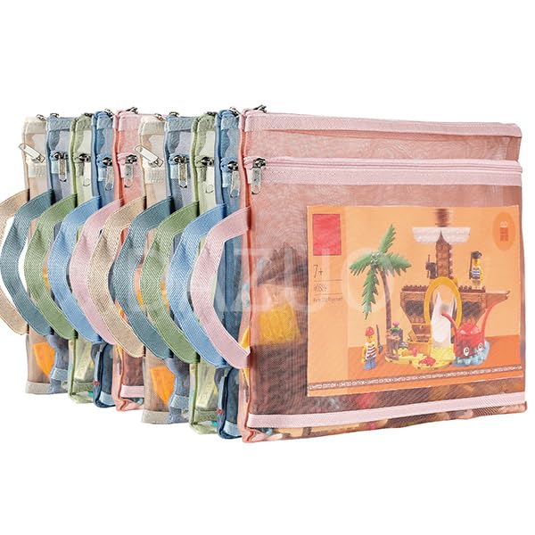 Photo 1 of TrueLux 10 Pack Colored Mesh Zipper Pouch Bags, Double-Layer Nylon Puzzle Building Block Sets Toy Storage & Organization, Breathable See Through A4 Zipper Pouch with Handle for School Games