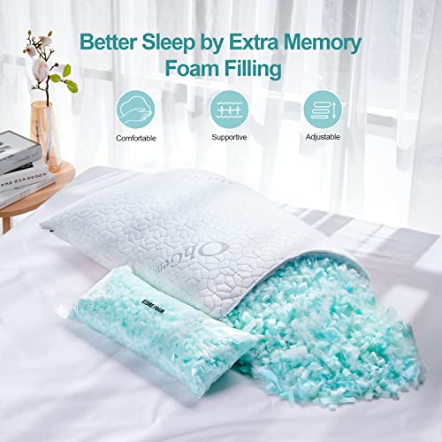 OhGeni 2Pack Shredded Memory Foam Cooling Gel Pillows Queen Size Set