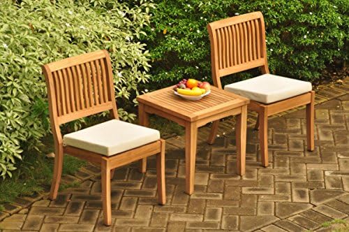 WholesaleTeakFurniture Grade-A Teak Wood Dining Set 2 Seater 3 Pc: 21" Sack Square Side Table and 2 Arbor Stacking Armless Chairs #WFDSAB51