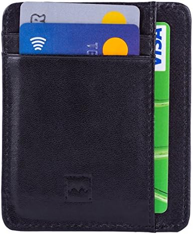 Credit Card Holder Wallet - RFID Wallet Slim & Safe Minimalist Wallet By Mercor – Premium Rugged Genuine PU Leather Card Holder, Smart Slim Wallet, Credit Card Wallet For Men & Women | Smooth Black
