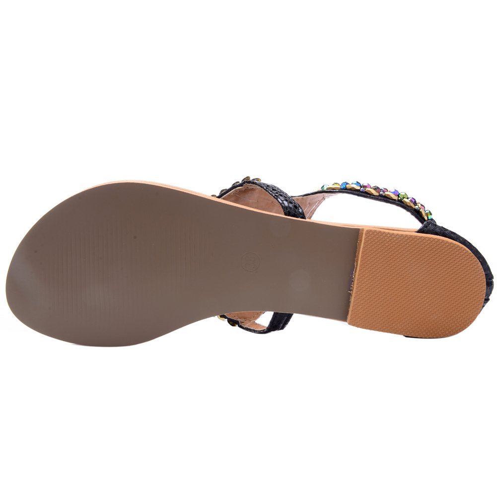 Odema Summer Bohemian Colorful Beaded Snake Pattern Flat Womens Beach Thong S. Black - Image 4