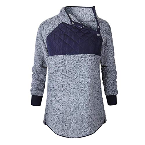 Rambling Women's Warm Long Sleeves Oblique Button Neck Splice Geometric Pattern Fleece Pullover Coat Sweatshirts Outwear Gray - Thumbnail 2