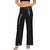 Women's Summer Sequin Sparkly Trousers Pants Glitter Mid-Low Rise Boho Y2K Vacation Beach Wide Leg Night Party Clubwear