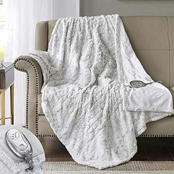 Hyde Lane [Premium Heated Faux Fur Throw Blanket Snow Leopard, 50x60