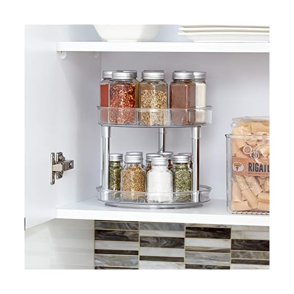 iDesign-Rack-with-2-Tiers-Small-Plastic-Cupboard-Storage-Condiments-Rotating-Spice-Jars-Holder-for-Kitchen-and-Pantry-Clear-23-cm iDesign 2 Tier Lazy Susan Turntable Organiser, Small Rotating Spice Rack for Food Storage, made of BPA-free plastic…