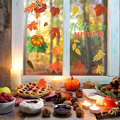 image for Outus 400 Pieces Fall Leaves Window Clings Stickers Thanksgiving Pumpk