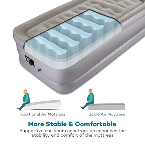 Air Mattress with Built-in Electric Pump, Sable Twin size Inflatable Airbed for Camping, Travelling, Overnight Guests, Height 20 Inches