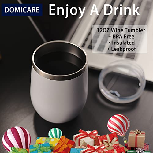 DOMICARE Stainless Steel Wine Tumbler Bulk with Lid, Personalized White Insulated Tumblers Set