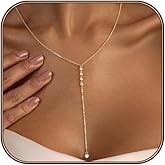 Airmb Lariat Silver/Gold Necklace for Women 925 Silver/14K Gold Plated Dainty Long Necklace Y-Shaped Drop Pendant Necklaces Choker Trendy Chain Simple Layered Necklaces CZ Jewelry for Women Set Gift