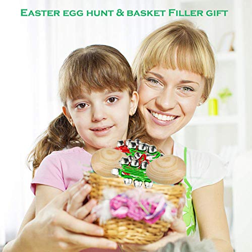 NimJoy Natural Wood Egg Shakers Jingle Bell Bracelets Rattles Percussion Musical Toys Set for Classroom Music, Playing, DIY Painting, Easter Egg Hunt & Basket Fillers, Bonus Gift Bags, 8PCS