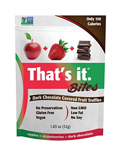 Apple + Strawberry That’s It. Fruit Bites | Dark Chocolate Covered Fruit Truffles | 100% Natural Great Tasting Real Fruit | Vegan, Gluten Free, Paleo, Kosher, Non GMO, No Preservatives | 6 Pouches