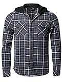 Youstar Men's Plaid Flannel Long Sleeves Button Closure Detachable Hoodie Shirt