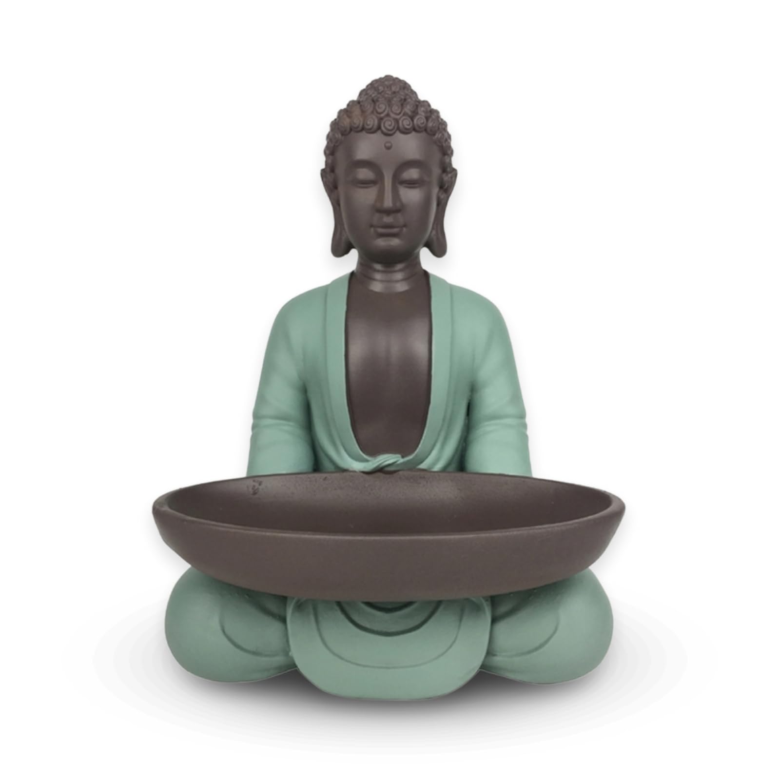 Zen and Feng Shui Buddha Pocket Statue – For Creating a Relaxing and Spiritual Ambiance – Good Luck Gift Idea – Height: 20 cm – Colour: Green and Brown – Zen'Light