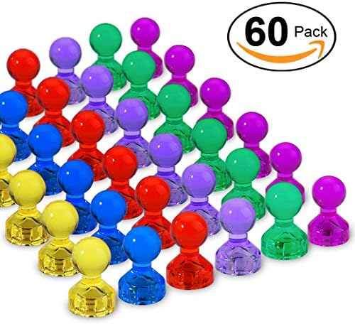 60 Pack Strong Magnetic Push Pins - Home,School and Office Push Pin Magnets - 6 Assorted Color Push Pin Magnets Perfect for Maps,Whiteboards,Refrigerator ,Calendars and More