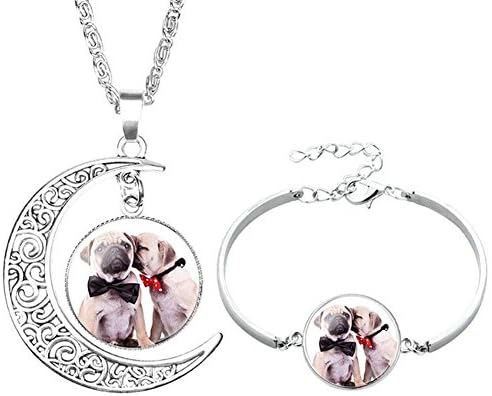Socutee Ideal Gifts Girls, Women Cute Dog Bulldog Golden Retriever Labrador Times Gem Moon Crescent Necklace Bracelet Set