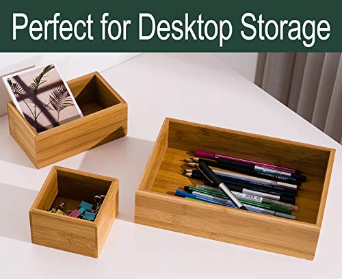 5 Piece Bamboo Drawer Organizer Set, Luxury Wooden Desk Storage Box Kit, Multi-use Junk Drawer Organizer for Office, Kitchen, Bedroom, Children Room, Craft, Sewing - Thumbnail 4