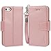 Arae Case for iPhone 5 / iPhone 5s, Premium PU Leather Wallet case [Wrist Strap] Flip Folio [Kickstand Feature] with ID&Credit Card Pockets - Rosegold