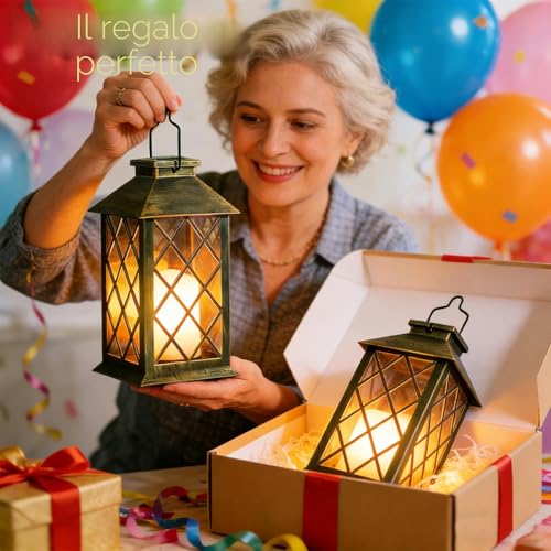Joycome Outdoor Lanterns 2 Pieces Solar Garden Lantern with Flickering Candles, Solar Lamp Hanging Waterproof Table Lamps for Terrace Balcony Decorations – Copper
