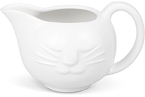 ISTOOLL Cat Gravy Boat, 10oz Ceramic Classic Gravy Jug, Small Sauce Jug with Smooth Handle, Porcelain Sauce Boat for Salad Dressing, Broth, Cream, Milk