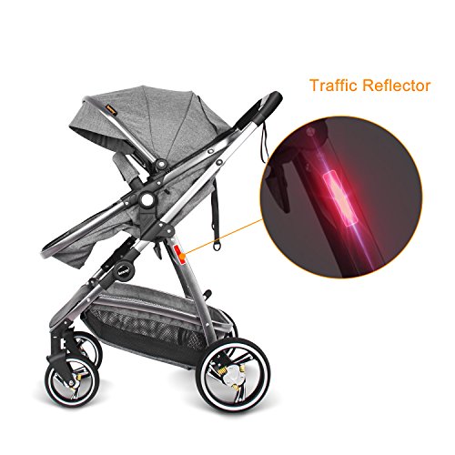 Besrey Pram Baby 2 in 1 Carriage with Convertible Reversible Bassinet & Shock Absorber for Infant Newborn Sit and Sleep Stroller - Gray