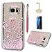 S7 Case, Samsung Galaxy S7 Case - Flowing Liquid Floating Bling Glitter Sparkle Pink Love Hearts Hard PC Cover Cute Creative Design with Stylus Pen Dust Plug HD Screen Protector by Badalink