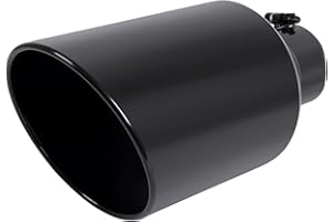 EVERESTWAY Stainless Steel 4 inch Inlet Diesel Exhaust Tip Tailpipe, 8" Outlet 15" Long 20° Rolled End Tip Angle Cut Bolt On Exhaust Tail Pipe 4"x8"x15" Painted Black Universal Car