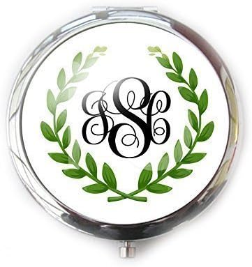 Green Leaf Personalized Monogram 2x Magnifying Mirror Compact