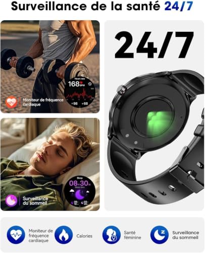 Men's Smart Watch, 1.75" AMOLED Large Screen Fashion Smartwatch, Double Straps/Bluetooth Calls/Pedometer/Heart Rate Monitor/Sleep Monitor/100+ Sports Modes for Android iOS (Brown) (Black)