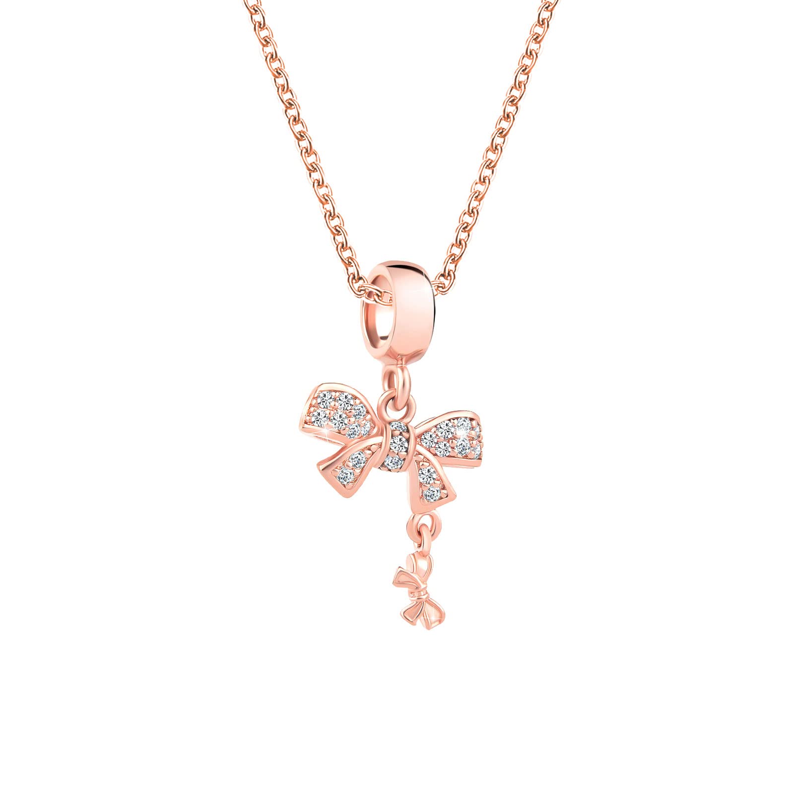 KunBead Jewelry Bowknot Rose Gold Children Charm Best Friend Crystal Pendant Necklace for Mum