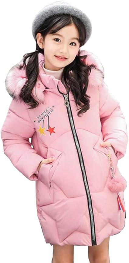 Amazon Fevon ダウンコート 子供 女の子 秋冬 ロング フード付き アウター キッズ ガールズ 中綿入り 中綿コート 保温 防寒 可愛い 星の柄 綿服 中綿ジャケット 女児 キッズコート 通園 通学 130 140 150 160 コート ジャケット 通販