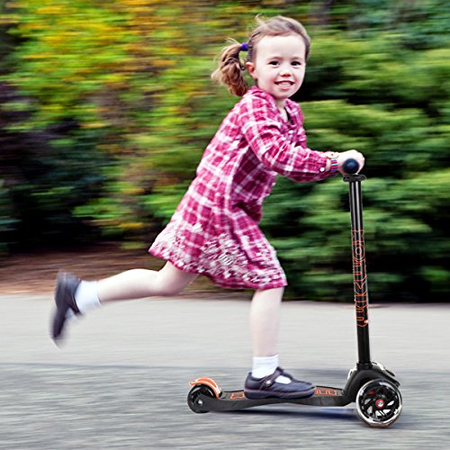 Banne Scooter Height Adjustable Lean to Steer Flashing PU Wheels 3 Wheel Kick Scooters Kids Boys Girls (Black)