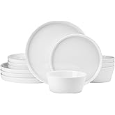 Mikasa Rylee High Rim 12 Piece Bone China Durable Chip Resistant Lightweight Dinnerware Set, Service for 4, White