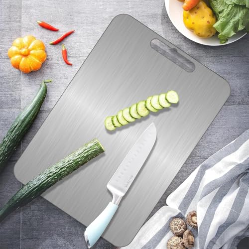 Trailabo Tábua de Cortar em Aço Inoxidável, Tábua de Cozinha Dupla Face, Antibacteriana e Resistente À Deformação, Adequada para Separar Carne e Vegetais (46 X 30CM)